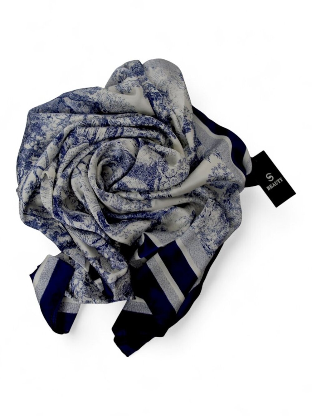NWT Blue Cream Toile Animal Print Imitation Silk Summer Scarf Wrap Cami